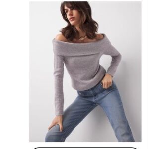 WHBM Gray Off-Shoulder Glitter Women's Sweater